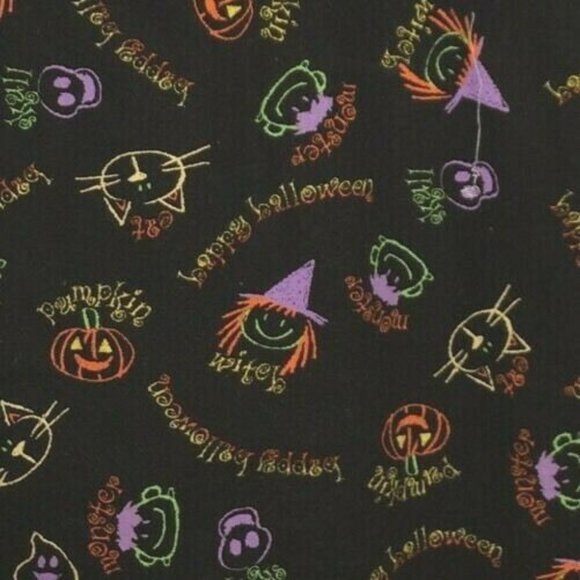 Halloween Scrub Witch Cat Pumpkin Monster Hat Black Life Brand Medical Top - Picture 8 of 8